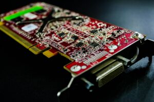 Modern gaming graphics card with advanced cooling system and RGB lighting