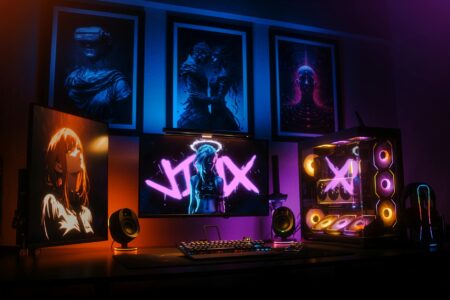 How Xbox’s Integration with Smart Home Systems Is Changing Living Room Gaming Modern gaming setup with colorful LED lighting and multiple monitors in a dark room