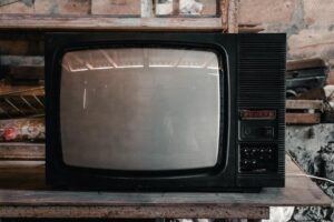 Modern smart TV displaying gaming interface in living room setting