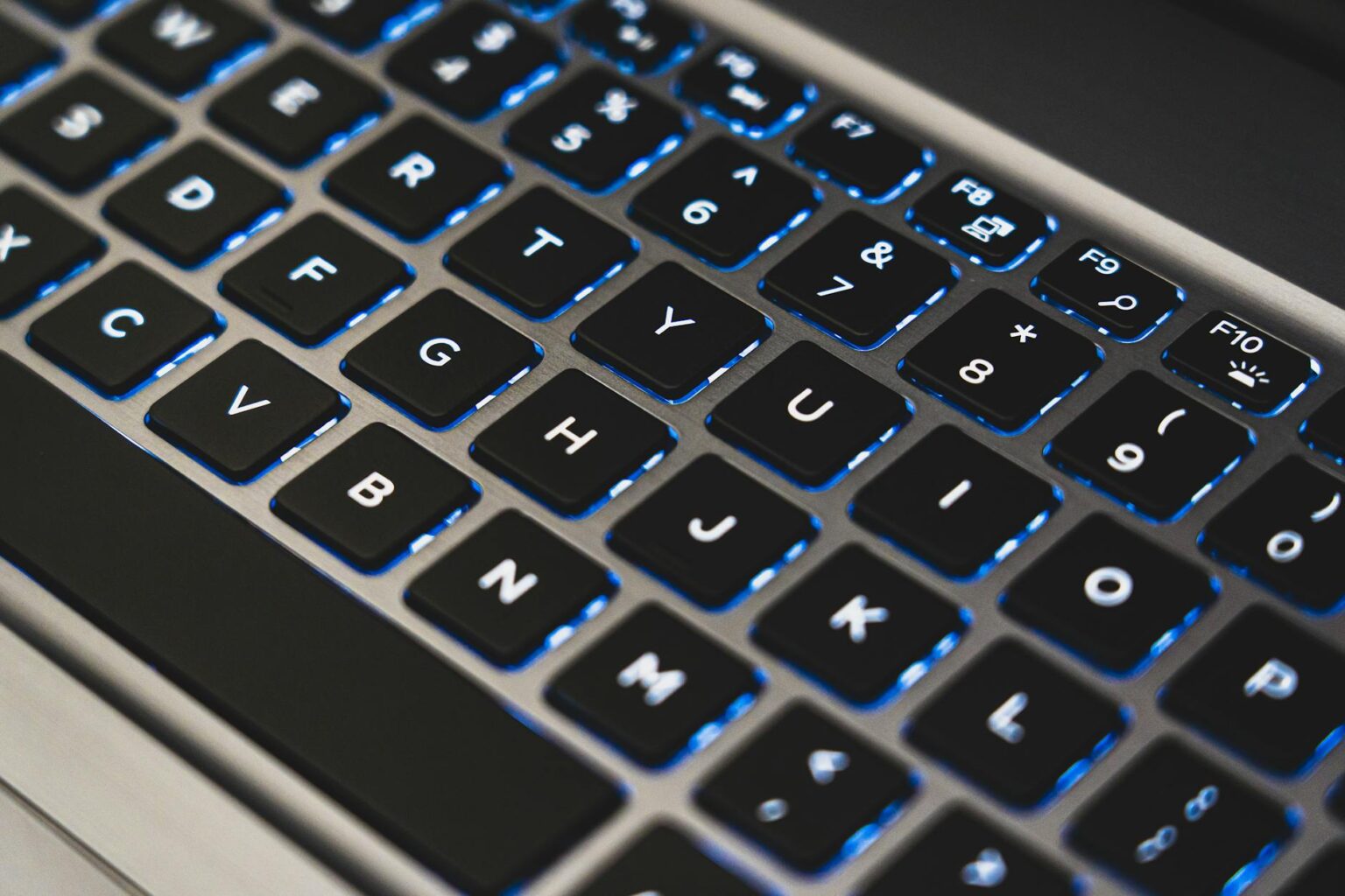 Close-up view of mechanical keyboard switches showing individual key mechanisms