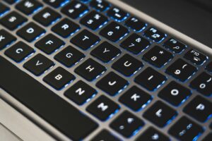 Close-up view of mechanical keyboard switches showing individual key mechanisms