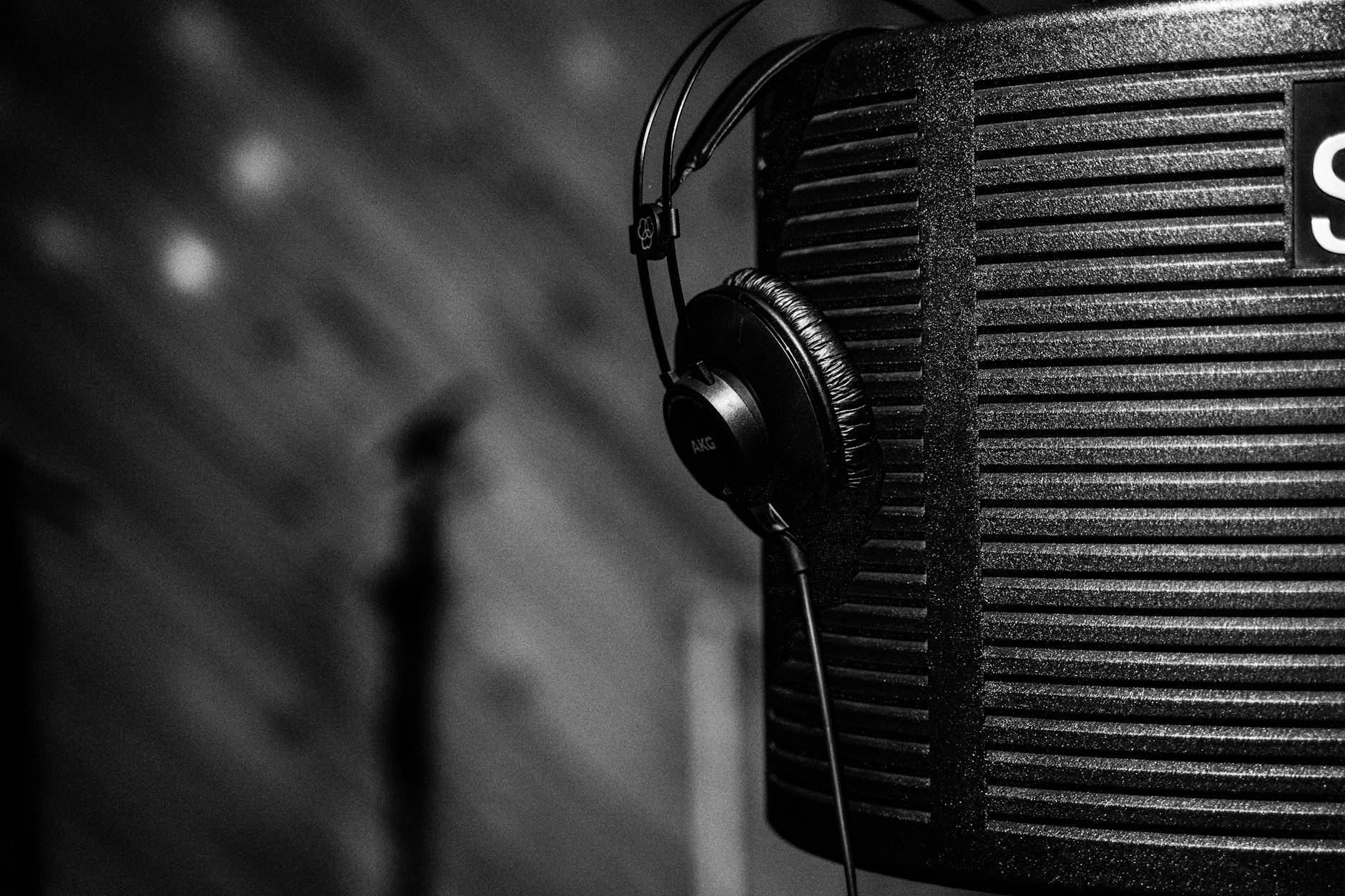 Professional recording studio with soundproof booth and monitoring equipment