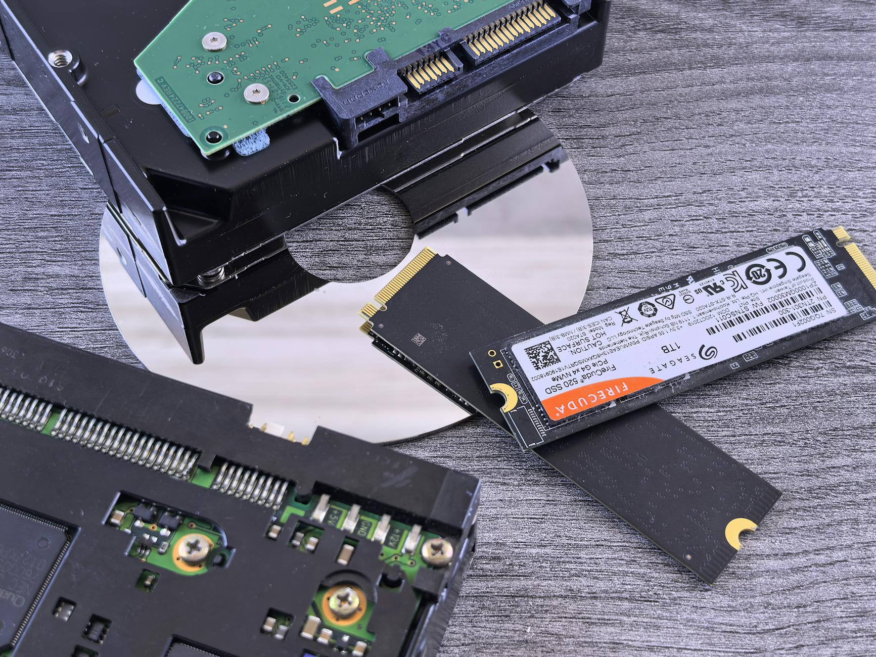 Close-up view of computer hard drive storage device
