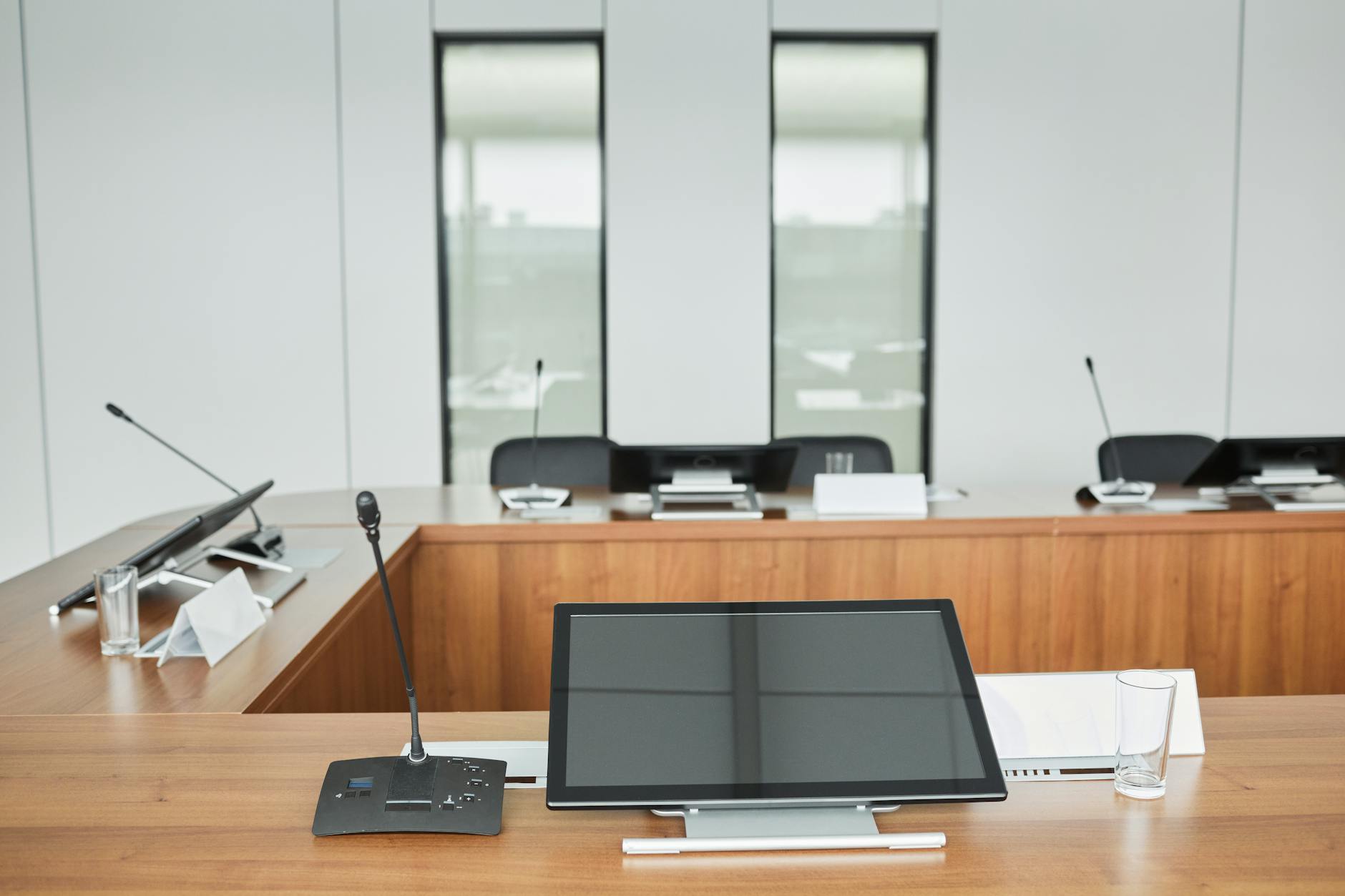 An empty corporate meeting room suggesting strategic planning and leadership decisions