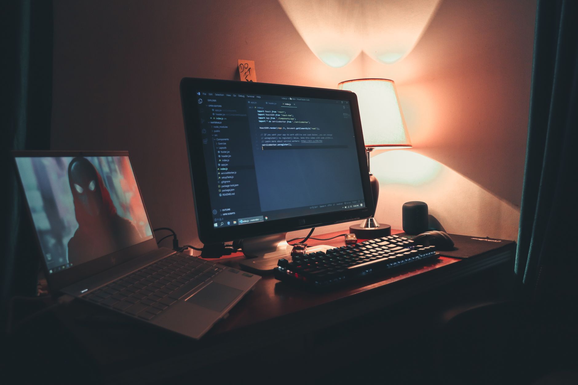 A game developer working at a computer, representing the technical challenges of switching game engines