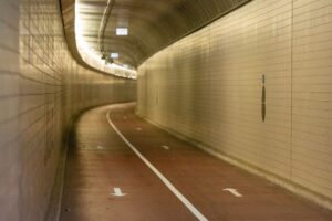Dark underground tunnel representing subterranean game environments