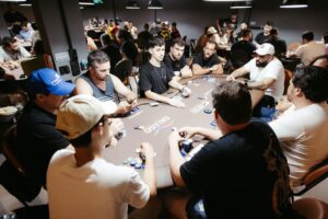 Players gathered at a competitive gaming tournament event