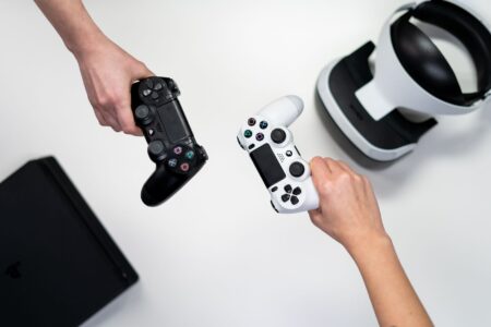 A gaming controller resting on a surface, representing Nintendo Switch 2 gameplay