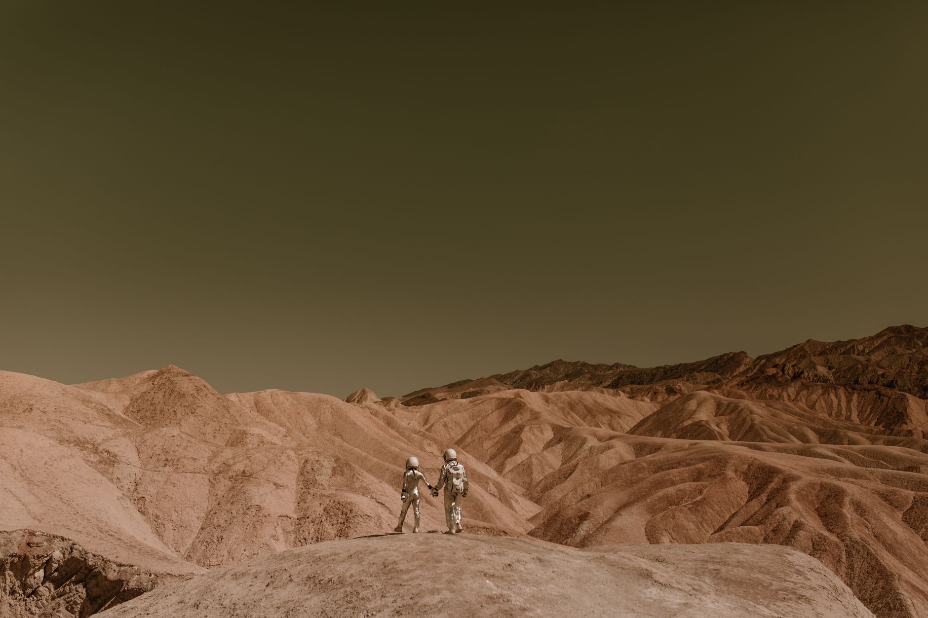 Dramatic otherworldly landscape with unusual terrain and moody sky